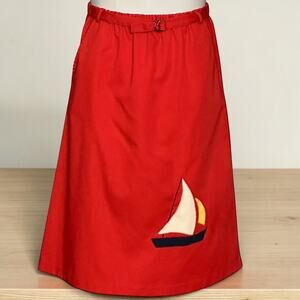 Vintage Sailboat Nautical Midi Skirt Hunter Sportswear Red Coastal Preppy Sz 12